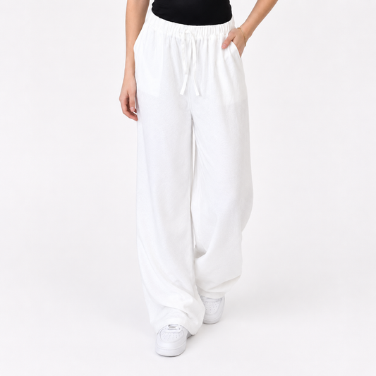 Linen elastic pants | white