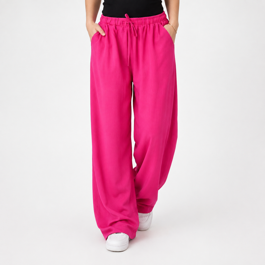 Linen elastic pants  | Fuchsia