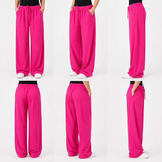 Linen elastic pants  | Fuchsia