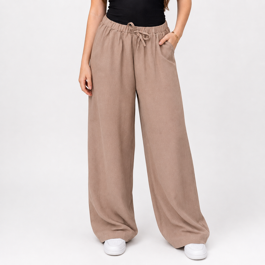 Linen elastic pants | coffee