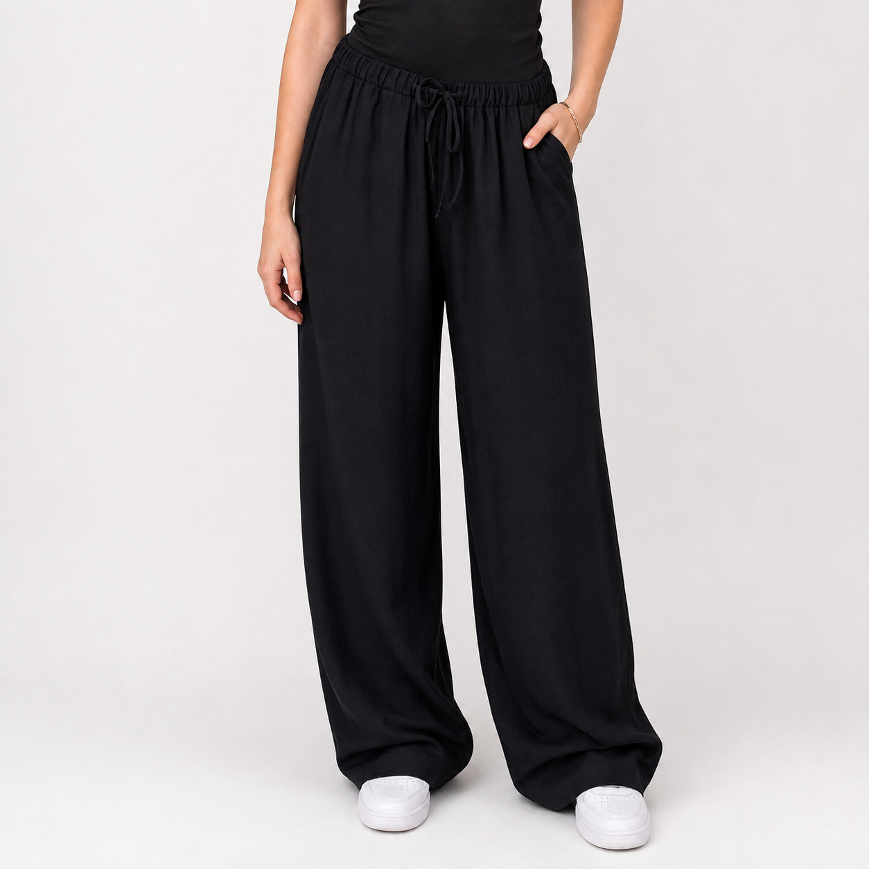 Linen elastic pants | Black